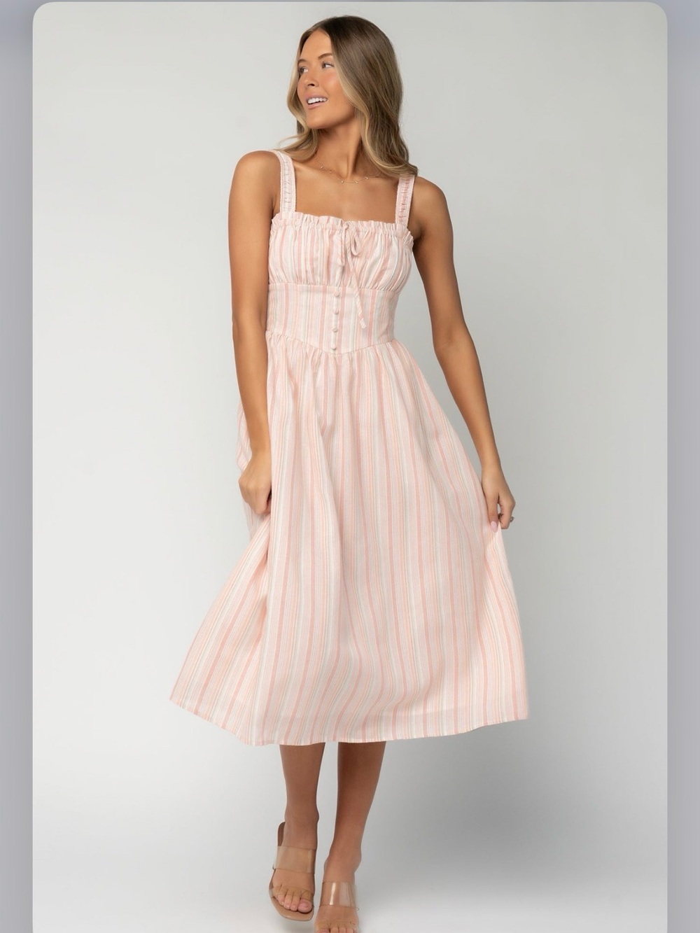 NWT Baltic Born Pink Multistripe Midi Sundress Melina Peach small